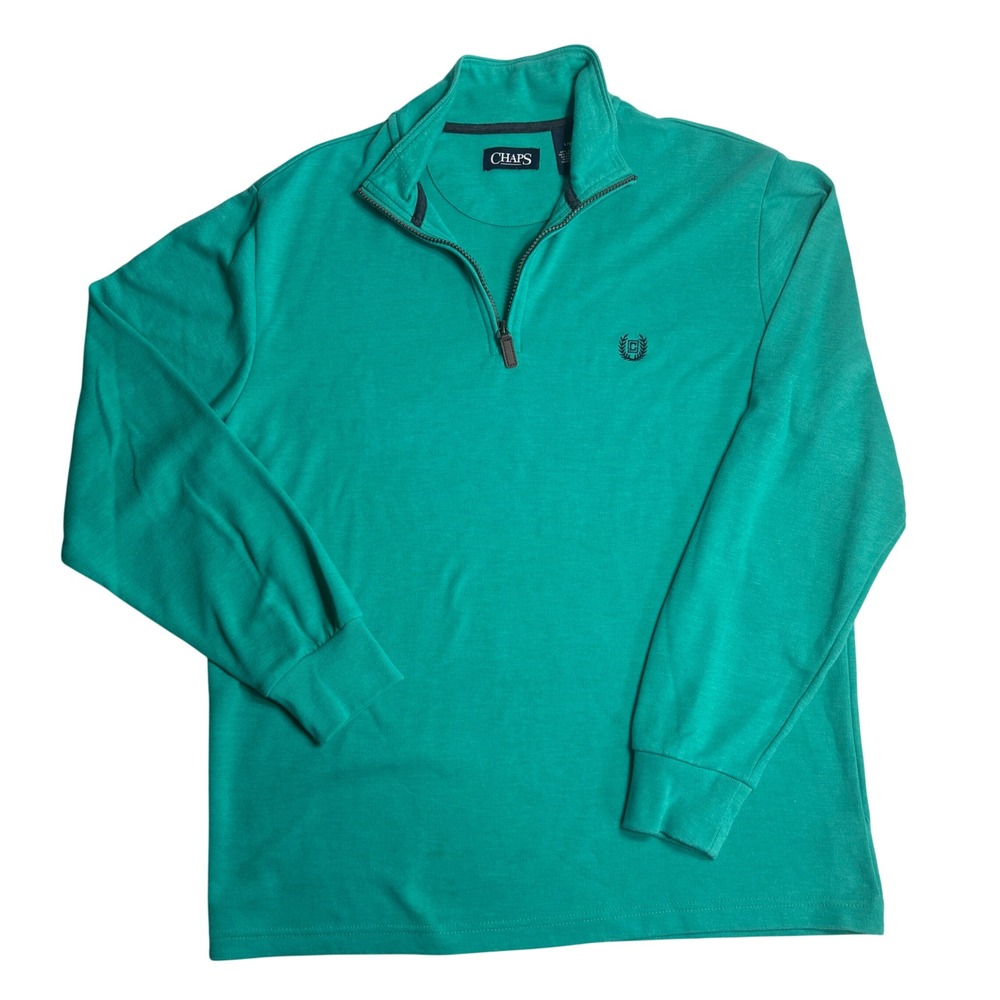 Chaps Quarter Zip Pullover Mens Large Reef Green‎ Long Sleeve Cotton Blend Logo